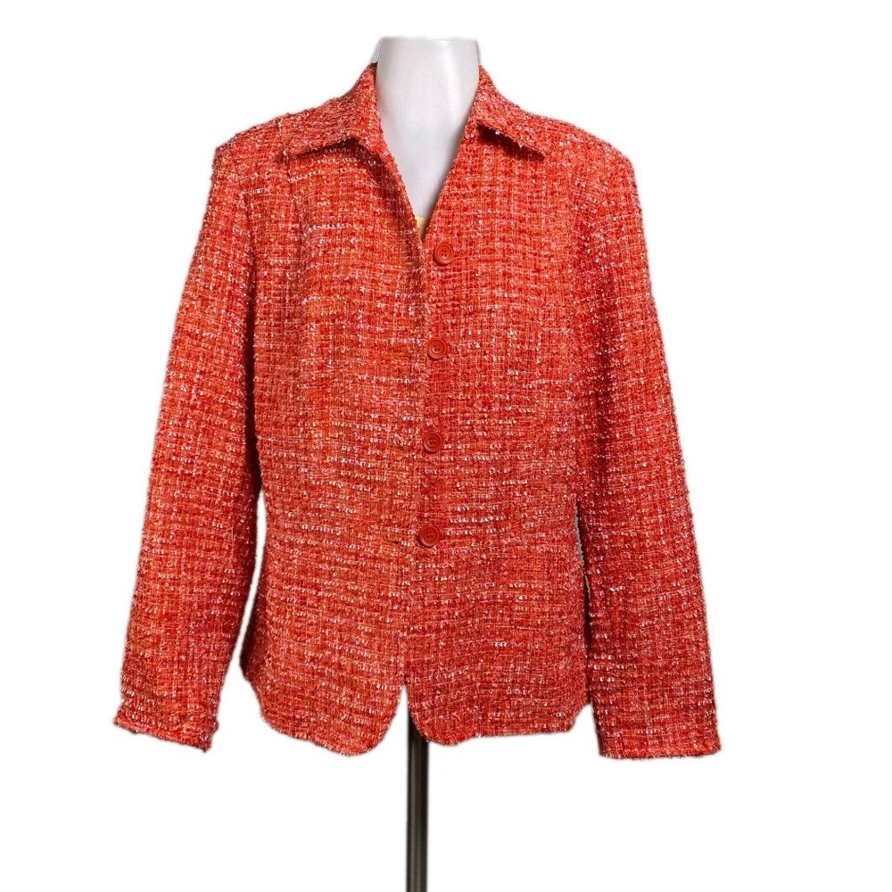 Coldwater Creek Tweed Jacket, Red Woven Blazer Siz